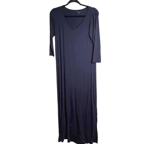 Garnet Hill Maxi Dress Womens Small Black V-neck Soft Tencell Fabric Minimalist - Picture 1 of 8